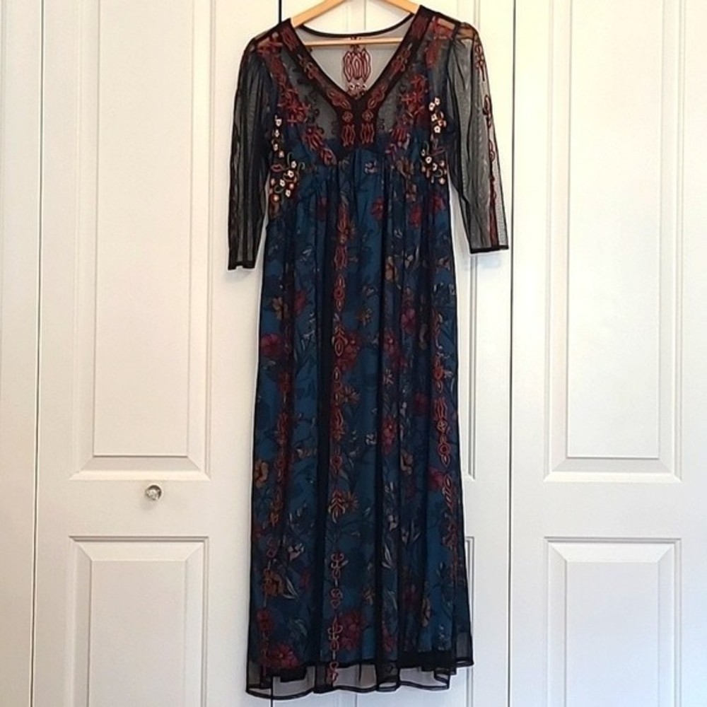 Eshakti Embellished Tulle Floral Print Georgette Empire Dress Size S - Picture 2 of 16